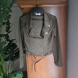 Sage The Label Green Stylish Zipper And Button Jacket With Buckle Closure